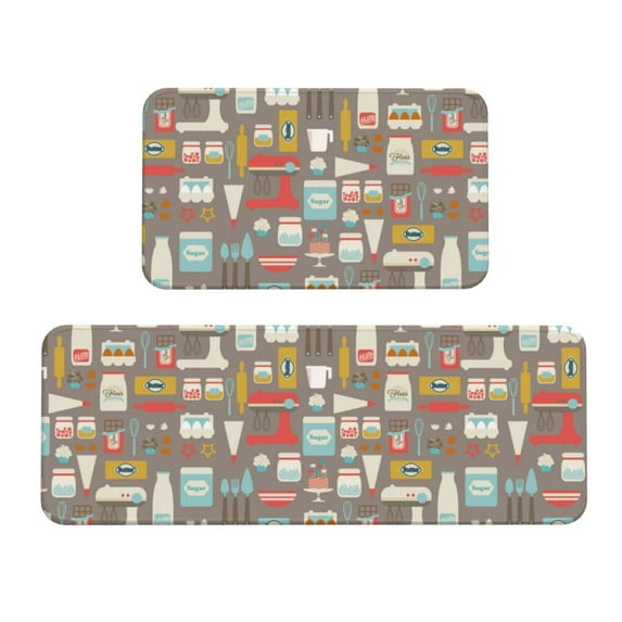 Kitchen Mats for Floor 2 Piece, Kitchen Food Anti Fatigue Mats for Kitchen Floor, Cute Kitchen Rugs Non Slip Washable for Bedroom Bathroom Office Home Kitchen Decor