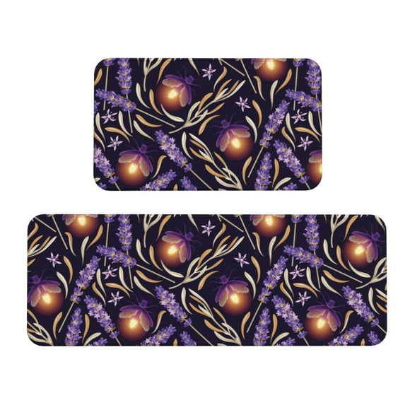 Kitchen Mats for Floor 2 Piece - Lavender Flowers Watering Can Anti Fatigue Mats for Kitchen Floor, Kitchen Rugs Washable Non Slip for Bedroom Office Bathroom Home Kitchen Decor