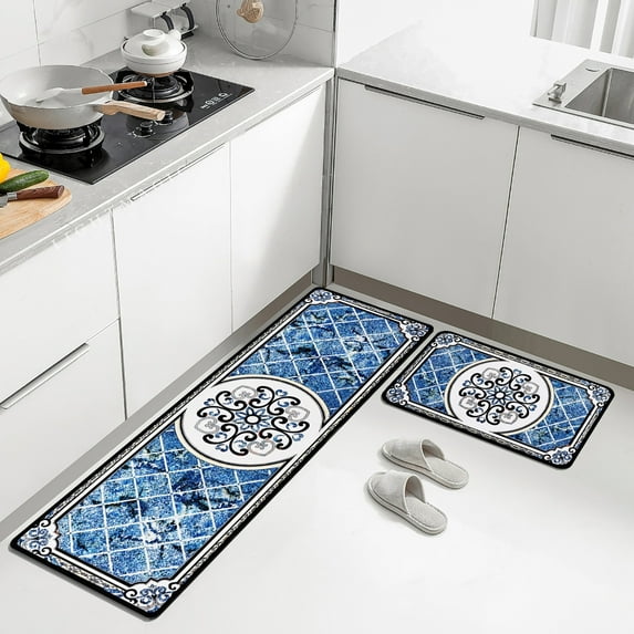 Kitchen Mats for Floor 2 Piece Set Non Slip Anti Fatigue Kitchen Rug Set Waterproof Cushioned Kitchen Rugs and Mats Comfort Standing Desk Mat for Office,Home,Laundry Room