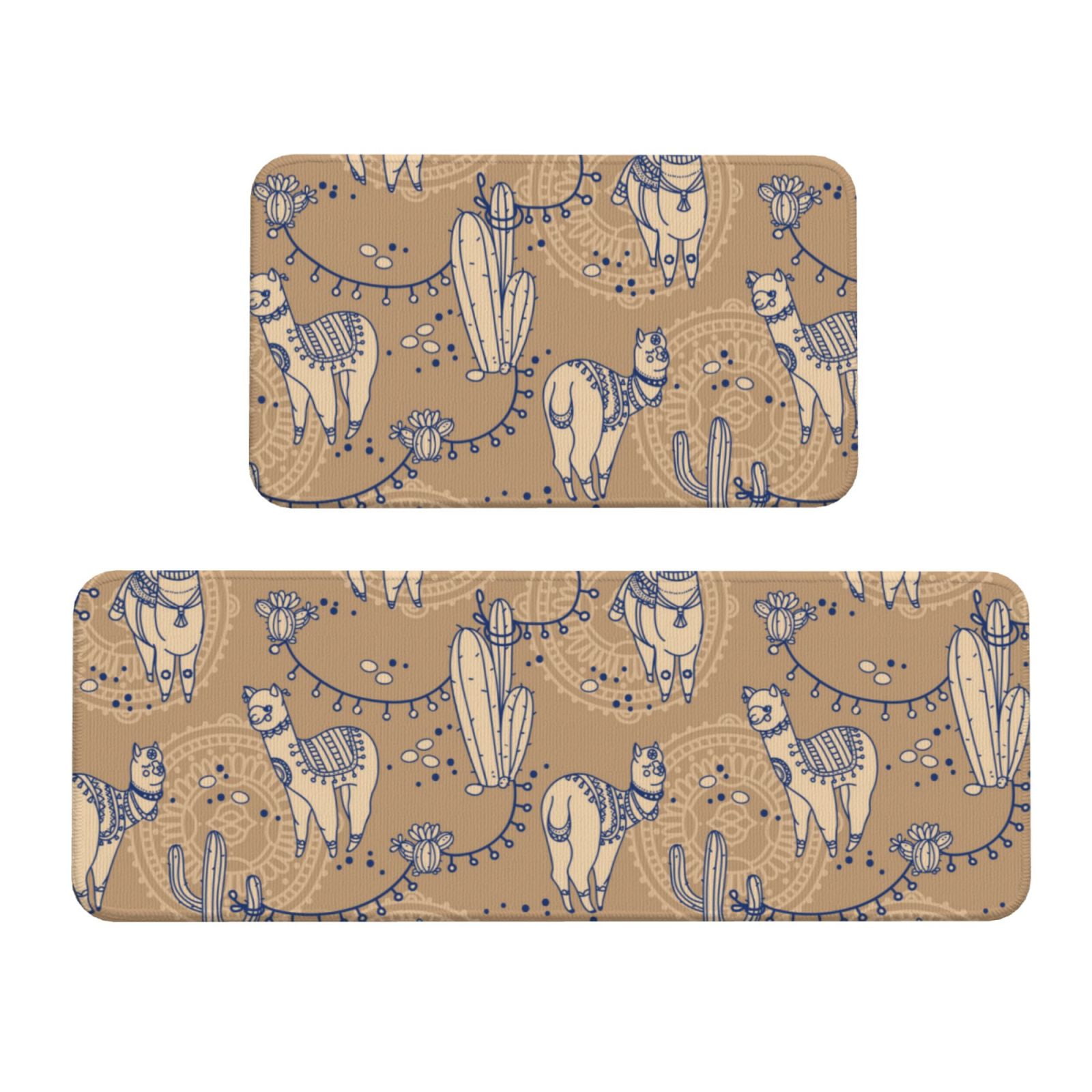Kitchen Mats for Floor 2 Piece, cactus alpaca Stylish Anti Fatigue Mats