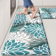 Kitchen Mats for Floor 2PCS Cushioned Anti Fatigue Kitchen Mats Waterproof Non Slip Kitchen Mat Rug Set Comfort Foam Standing Mat for Sink, Laundry, Office,17.3" x 29" + 17.3" x 47", Teal