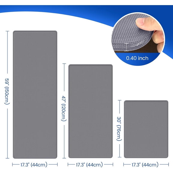 Kitchen Mats for Floor, 3PCS Kitchen Rugs, Non Slip Anti Fatigue for Kitchen Floor, Waterproof Kitchen Sink Mat, Cushioned Standing and Comfort Mats for Office, Grey