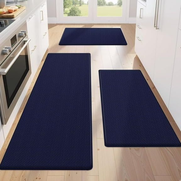 Kitchen Mats for Floor,3PCS Kitchen Rugs,Non Slip Anti Fatigue Mats for Kitchen Floor,Waterproof Sink Mat,Cushioned Standing and Comfort Mats for Office,Blue