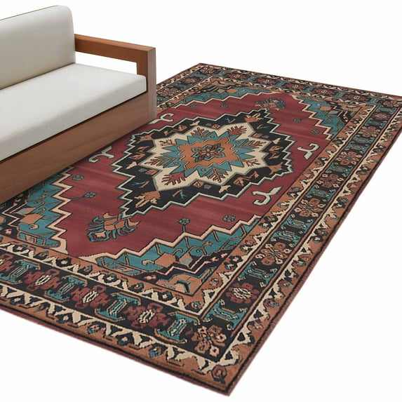 Kitchen Mats for Floor 3x5 Ft, Aztec Southwest Non Slip Area Rugs for Kitchen Bedroom Entryway, Red Brown Boho Chic Abstract Geometric Washable Carpet Runner Rug Floor Mats for Bedroom Home Decor