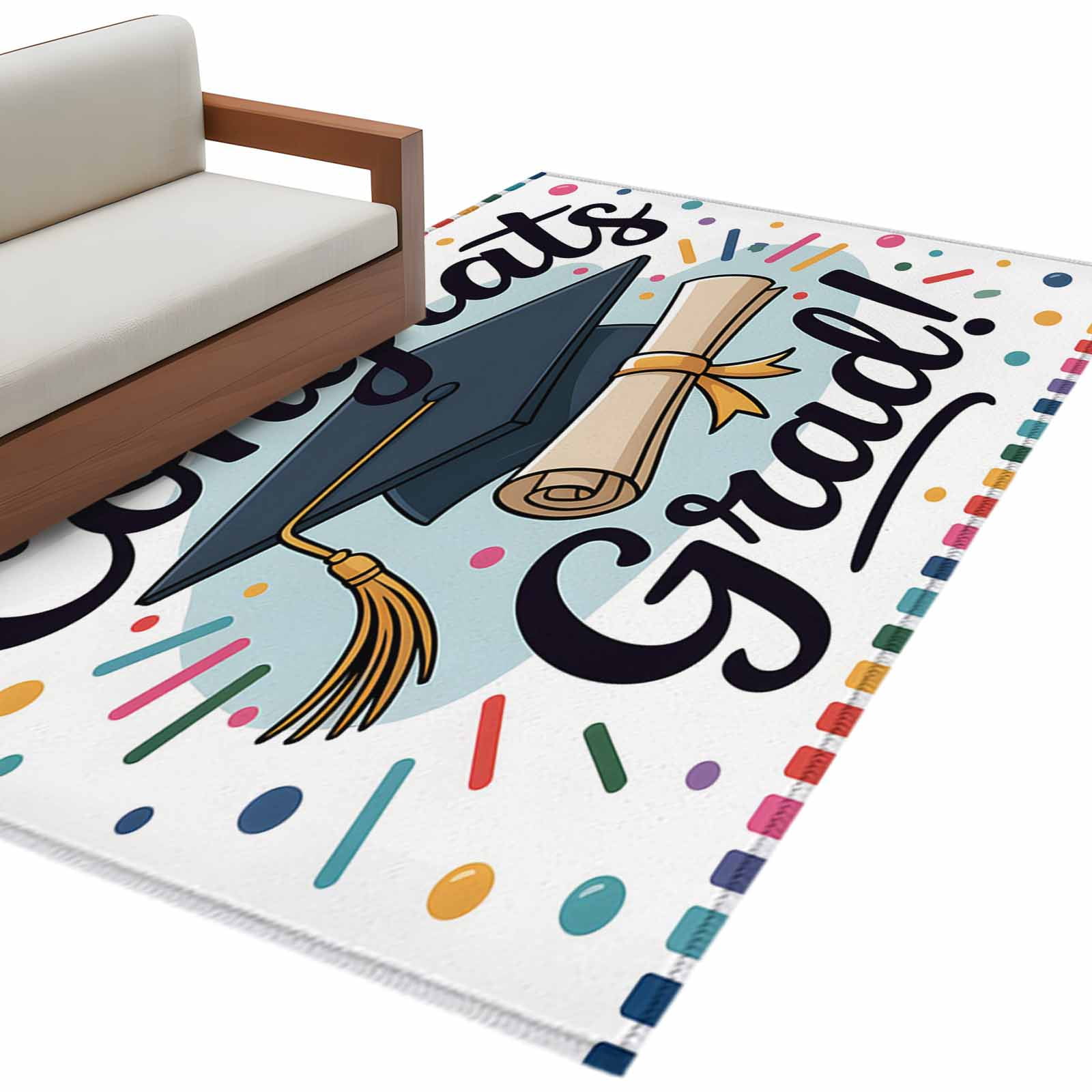 Kitchen Mats for Floor 3x5 Ft, Black Blue Graduation Hat Non Slip Area ...