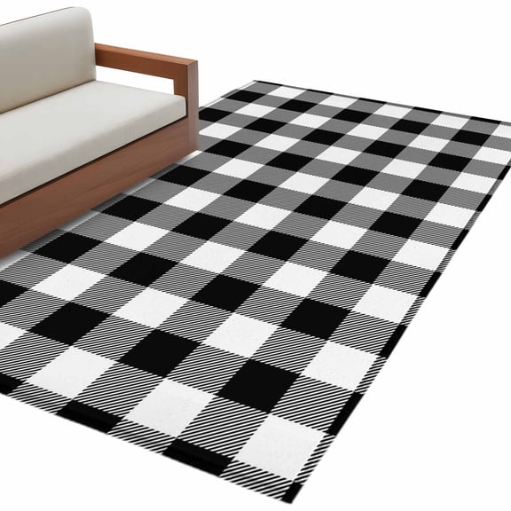 Kitchen Mats for Floor 3x5 Ft, Black White Plaid Non Slip Area Rugs for Kitchen Bedroom Entryway, Farmhouse Modern Art Checkered Washable Carpet Runner Rug Floor Mats for Bedroom Home Decor