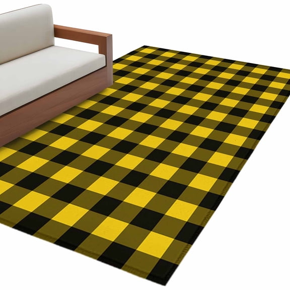 Kitchen Mats for Floor 3x5 Ft, Black Yellow Plaid Non Slip Area Rugs for Kitchen Bedroom Entryway, Retro Country Buffalo Check Gingham Washable Carpet Runner Rug Floor Mats for Bedroom Home Decor