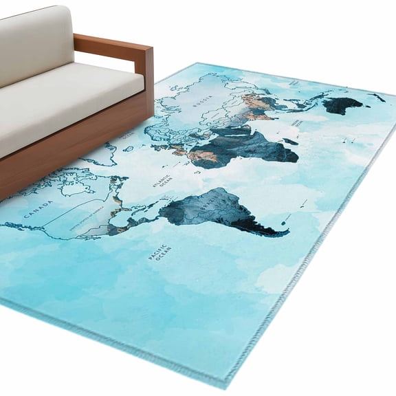 Kitchen Mats for Floor 3x5 Ft, Blue Maps Non Slip Area Rugs for Kitchen Bedroom Entryway, Abstract World Map Ocean Modern Washable Carpet Runner Rug Floor Mats for Bedroom Home Decor