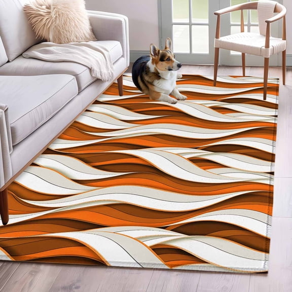Kitchen Mats for Floor 3x5 Ft, Burnt Orange White Moire Non Slip Area Rugs for Kitchen Bedroom Entryway, Modern Abstract Art Washable Carpet Runner Rug Floor Mats for Bedroom Home Decor