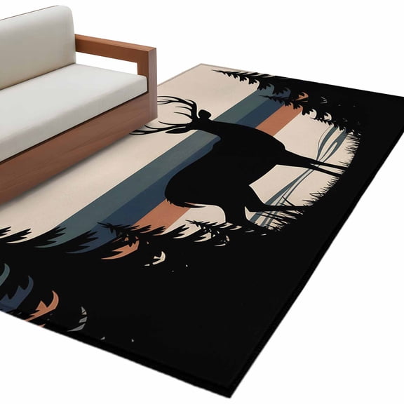 Kitchen Mats for Floor 3x5 Ft, Forest Elk Non Slip Area Rugs for Kitchen Bedroom Entryway, Animal Antlers Silhouette Tree Stripes Washable Carpet Runner Rug Floor Mats for Bedroom Home Decor