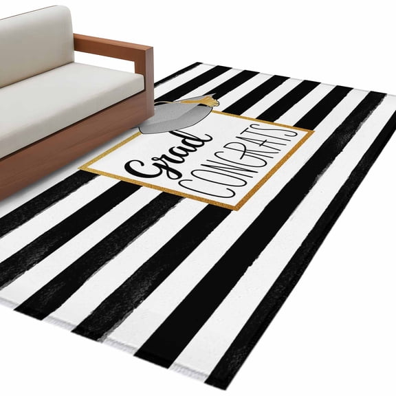 Kitchen Mats for Floor 3x5 Ft, Graduation Trencher Cap Non Slip Area Rugs for Kitchen Bedroom Entryway, Farmhouse White Black Horizontal Stripes Washable Carpet Runner Rug Floor Mats for Bedroom
