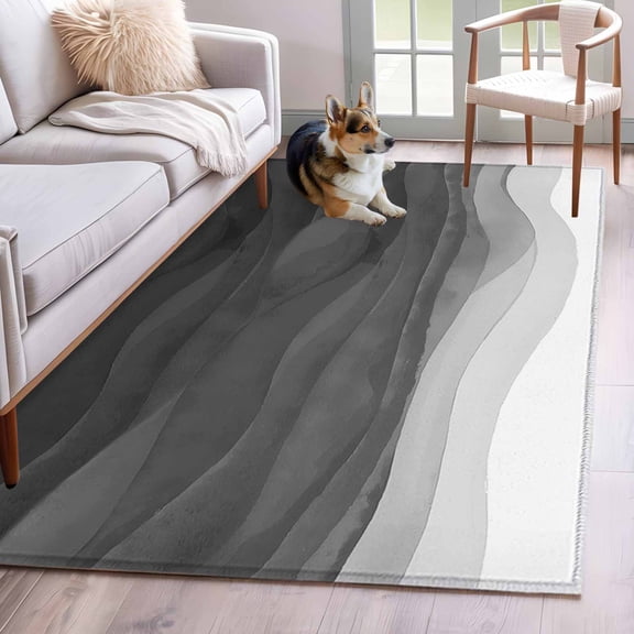 Kitchen Mats for Floor 3x5 Ft, Gray Ombre Non Slip Area Rugs for Kitchen Bedroom Entryway, Modern Ocean Waves Abstract Moire Art Washable Carpet Runner Rug Floor Mats for Bedroom Home Decor