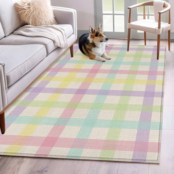 Kitchen Mats for Floor 3x5 Ft, Green Beige Plaid Non Slip Area Rugs for Kitchen Bedroom Entryway, Farmhouse Art Checkered Rustic Washable Carpet Runner Rug Floor Mats for Bedroom Home Decor