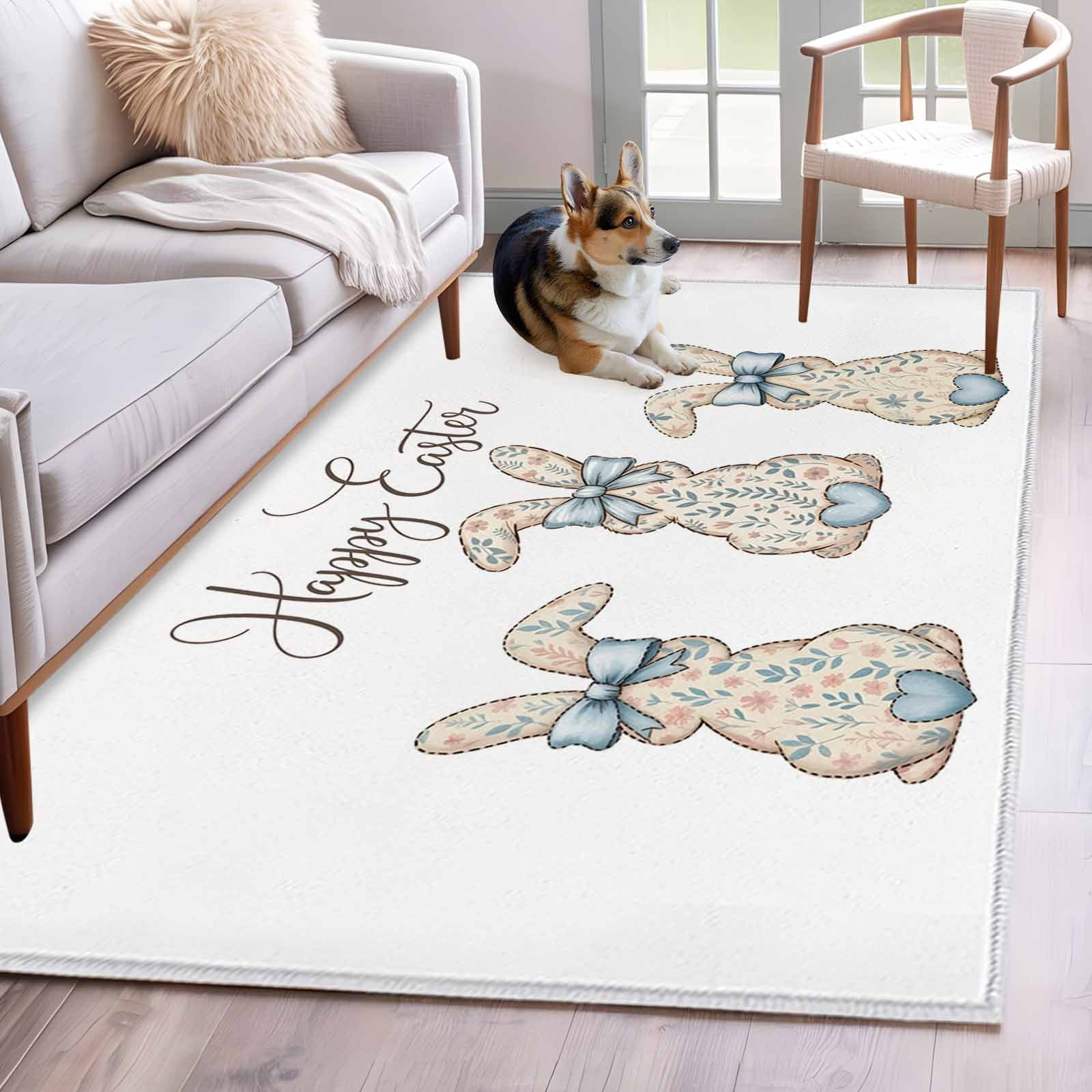 Kitchen Mats for Floor 3x5 Ft, Happy Easter Rabbits Non Slip Area Rugs ...