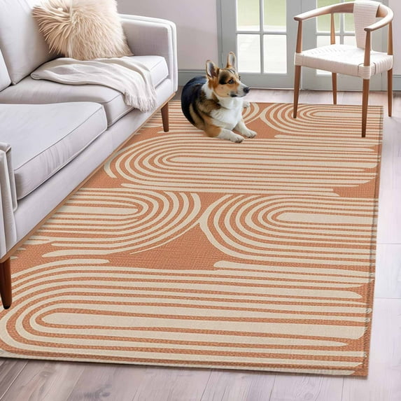 Kitchen Mats for Floor 3x5 Ft, Line Texture Non Slip Area Rugs for Kitchen Bedroom Entryway, Orange Abstract Art Retro Washable Carpet Runner Rug Floor Mats for Bedroom Home Decor