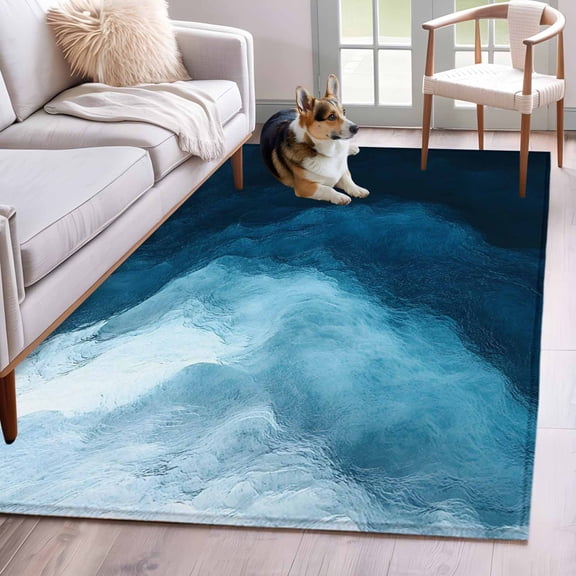 Kitchen Mats for Floor 3x5 Ft, Navy Blue Waves Non Slip Area Rugs for Kitchen Bedroom Entryway, Coastal Summer Beach Ocean Washable Carpet Runner Rug Floor Mats for Bedroom Home Decor