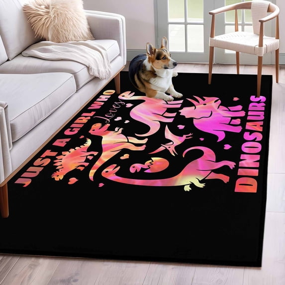 Kitchen Mats for Floor 3x5 Ft, Pink Dinosaur Non Slip Area Rugs for Kitchen Bedroom Entryway, JUST A Boy Who Loves Dinosaur Jungle Animals Washable Carpet Runner Rug Floor Mats for Bedroom
