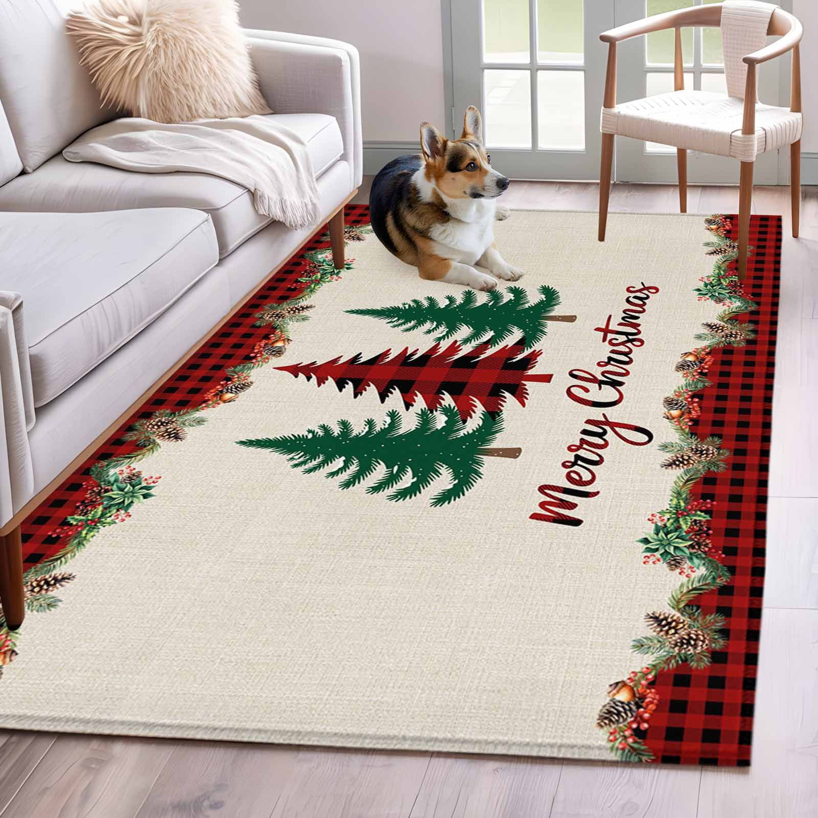 Kitchen Mats for Floor 3x5 Ft, Red Plaid Christmas Non Slip Area Rugs ...