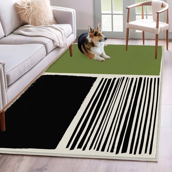 Kitchen Mats for Floor 3x5 Ft, Sage Green Black Non Slip Area Rugs for Kitchen Bedroom Entryway, Farmhouse Striped Modern Abstract Art Washable Carpet Runner Rug Floor Mats for Bedroom Home Decor
