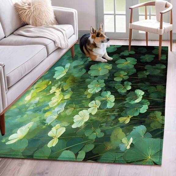 Kitchen Mats for Floor 3x5 Ft, St. Patrick's Day Non Slip Area Rugs for Kitchen Bedroom Entryway, Spring Botanical Green Lucky Leaves Washable Carpet Runner Rug Floor Mats for Bedroom Home Decor