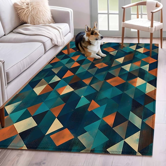 Kitchen Mats for Floor 3x5 Ft, Teal Orange Abstract Art Non Slip Area Rugs for Kitchen Bedroom Entryway, Geometric Modern Art Washable Carpet Runner Rug Floor Mats for Bedroom Home Decor