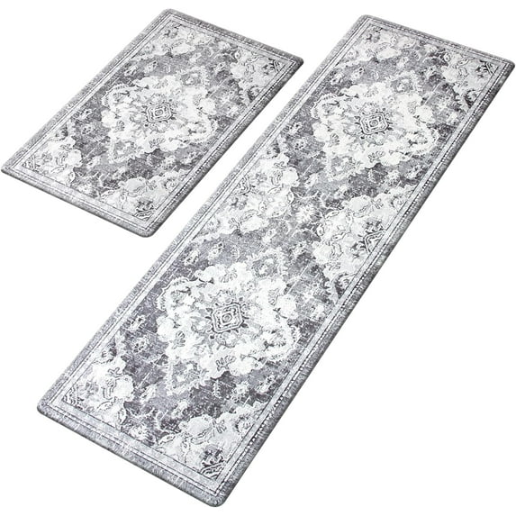 Kitchen Mats for Floor Anti Fatigue 2 Piece Set Cushioned Kitchen Rugs Blue Gray Waterproof Non-Skid Comfort Standing Mat Anti Fatigue for Work Desk Office(17x29+17x47Inch)