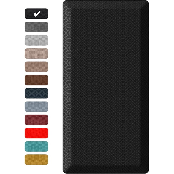 Kitchen Mats for Floor,  Anti Fatigue Cushioned Mat, Kitchen Rugs, Waterproof, Comfort Ergonomic Standing Mat for Office, Home, Sink, Black Non-Slip Ridged Bottom
