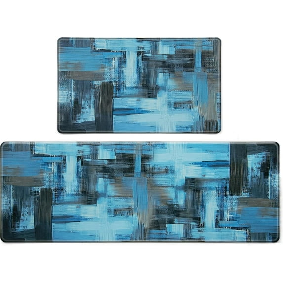 Kitchen Mats for Floor, Anti Fatigue Mats for Kitchen Floor Mat Cushioned, Blue Kitchen Mat 2 PCS, Kitchen Rugs and Mats Non Skid Waterproof, Abstract Art Painting Kitchen Decor