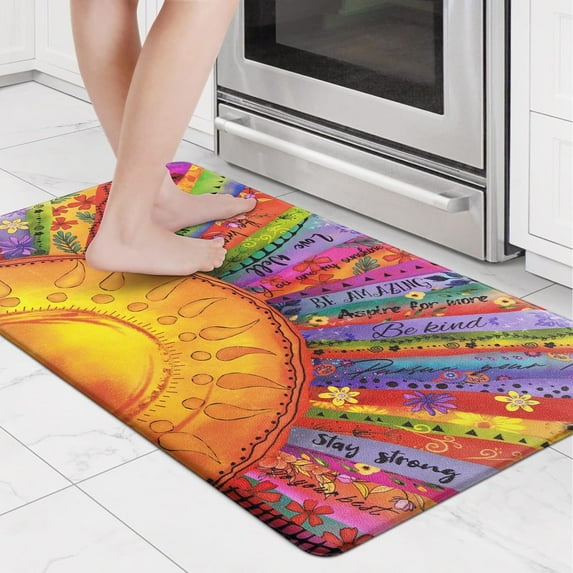 Kitchen Mats for Floor Boho Sun Kitchen Rugs Anti Fatigue Mats for Kitchen Floor, Colorful Flower Kitchen Rugs Non Slip Washable Comfort Standing Mat for Home, Sink, Office, 18'''' x 30''''