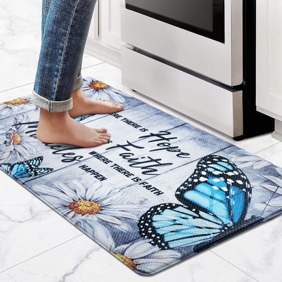 Kitchen Mats for Floor Butterfly Floral Kitchen Rug Anti Fatigue Mats for Kitchen Floor, Farmhouse Daisy Kitchen Rugs Non Slip Washable Comfort Standing Mat for Home, Office, 18'''' x 30'''', Grey
