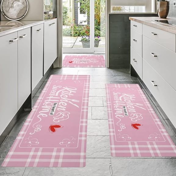 Kitchen Mats for Floor with Grid Design, Farmhouse 3 Piece Washable Absorbent Runner Rugs Non Slip Cushioned Kitchen Mat Comfort Rug Set for Kitchen, Floor, Office