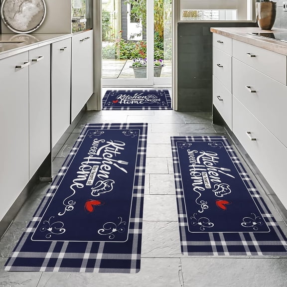 Kitchen Mats for Floor with Grid Design, Farmhouse 3 Piece Washable Absorbent Runner Rugs Non Slip Cushioned Kitchen Mat Comfort Rug Set for Kitchen, Floor, Office