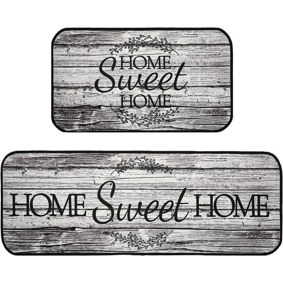 Kitchen Mats Floor Home Sweet Home - Kitchen Mat Set of 2, Brown Kitchen Rug, Farmhouse Kitchen Rugs for Kitchen Sink Area, Kitchen Sink Rugs and Mats, Kitchen Rugs with Words, 17x30 and 17x47 Inch