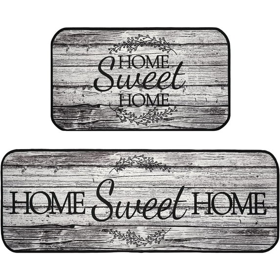 Kitchen Mats Floor Home Sweet Home - Kitchen Mat Set of 2, Grey Kitchen Rug, Farmhouse Kitchen Rugs for Kitchen Sink Area, Kitchen Sink Rugs and Mats, Kitchen Rugs with Words, 17x30 and 17x47 Inch