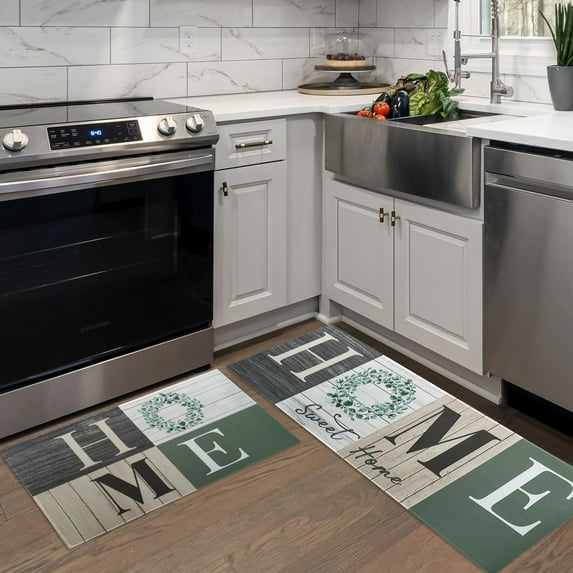 Kitchen Mats for Floor, Kitchen Rugs Set of 2 Carpet Area Runner Rug, Rustic Farmhouse Floral Home Kitchen Decor and Accessories Stuff, 17x30 and 17x47 Inch (Sage Green)