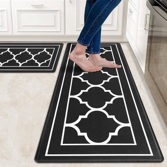 Kitchen Mats for Floor, Morocco Black Kitchen Rugs Set of 2 Anti Fatigue Mats for Kitchen Floor Waterproof Kitchen Rugs Non Slip Washable for Kitchen Sink Laundry 17.3×29.5+17.3×47.2in