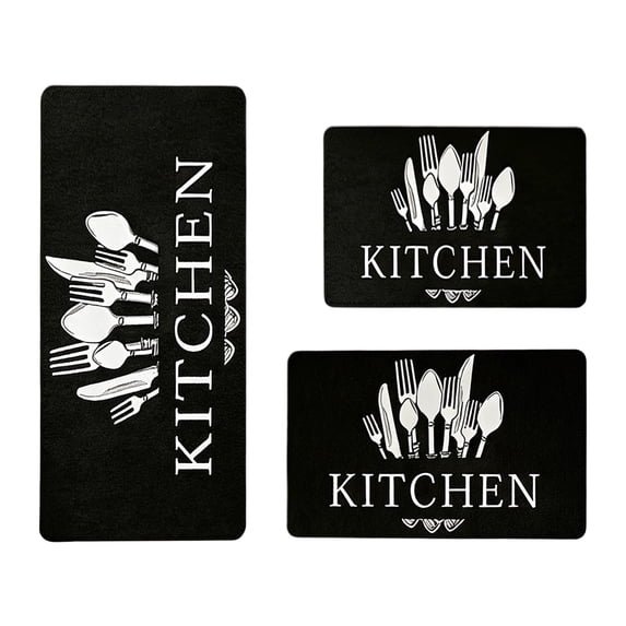 Kitchen Mats for Floor, Non Slip Washable Kitchen Rugs Sets of 3, Black Farmhouse Cushioned Stain Resistant Kitchen Runner Rug for Kitchen Floor, Laundry Room, Bathroom, Entryway Carpet Decor