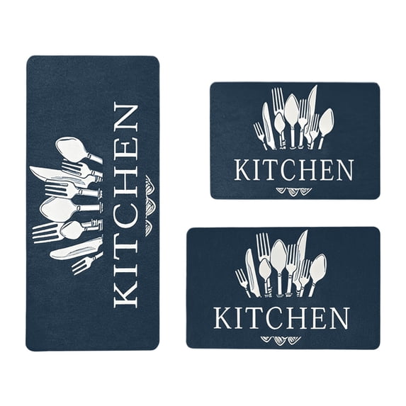 Kitchen Mats for Floor, Non Slip Washable Kitchen Rugs Sets of 3, Blue Farmhouse Cushioned Stain Resistant Kitchen Runner Rug for Kitchen Floor, Laundry Room, Bathroom, Entryway Carpet Decor