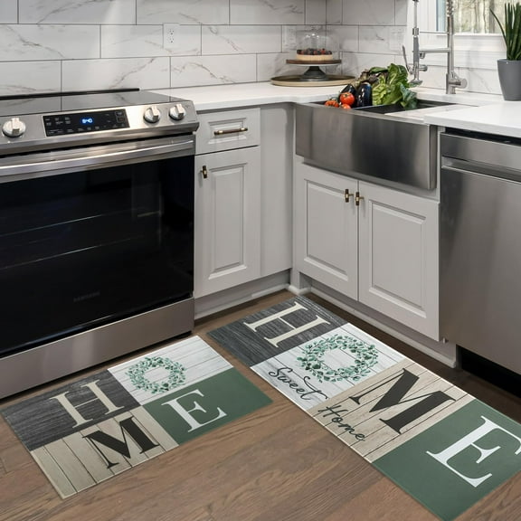 Kitchen Mats for Floor, Kitchen Rugs Set of 2 Carpet Area Runner Rug, Rustic Farmhouse Floral Home Kitchen Decor and Accessories Stuff, 17x30 and 17x47 Inch (Sage Green)