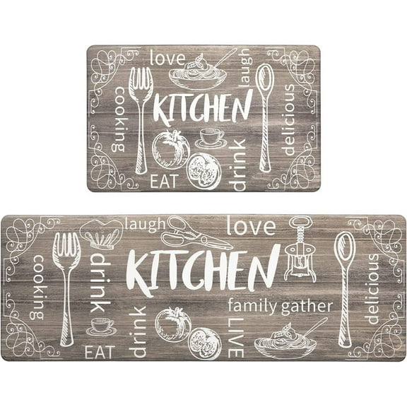 Kitchen Mats for Floor Set of 2 Thick Anti Fatigue Mat for Cushioned, Waterproof Non-Slip Rugs Comfort Standing Chef Mat for Kitchen Sink, Laundry Room, Farmhouse Home Decor, Brown