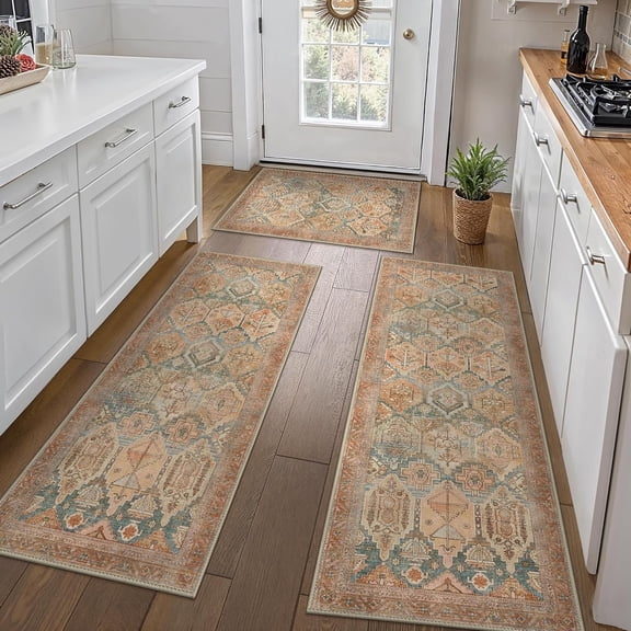 Kitchen Mats for Floor Set of 3 Non-Slip Washable, Waterproof Lightweight Kitchen Rugs, Kitchen Floor Mat Runner Rug Carpet for Laundry, Sink, Hallway, Bathroom, Entryway, Clay