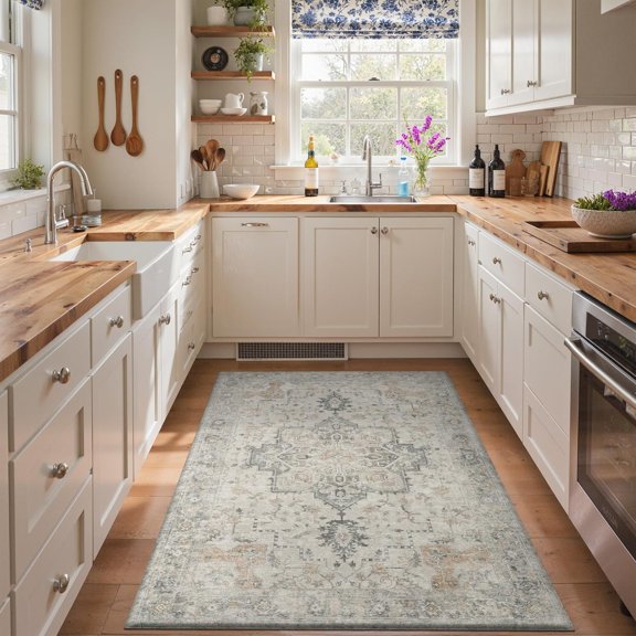 Kitchen Mats for Floor, Washable Anti Fatigue Mat for Cushioned, 47"x71", Waterproof Kitchen Rugs, Non Slip Foam Comfort Standing Mat Rug for Home, Runner, Sink, Laundry, LightTaupeBrown