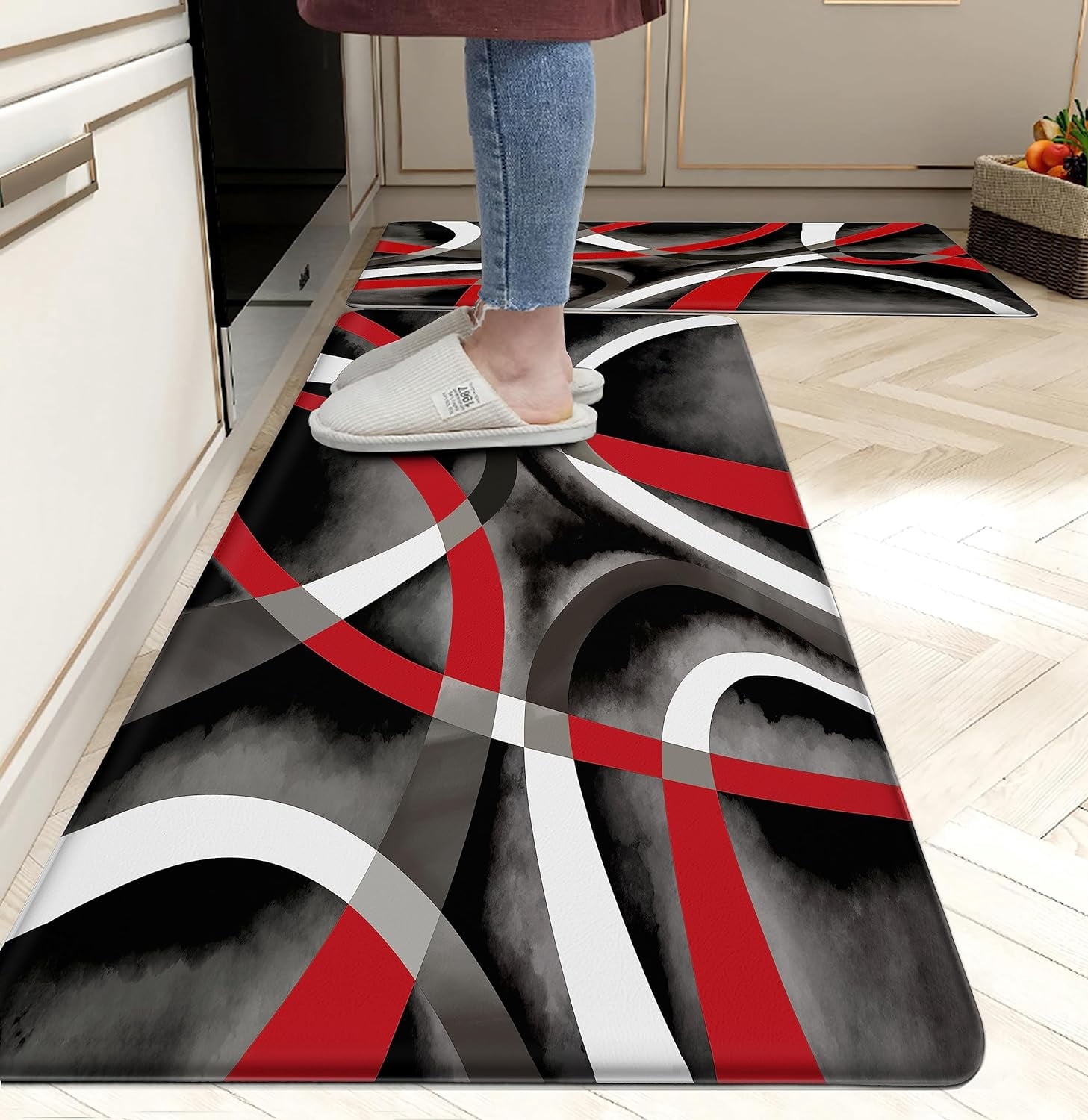 Kitchen Mats for Floor red kitchen rugs Modern Abstract Circle Anti ...