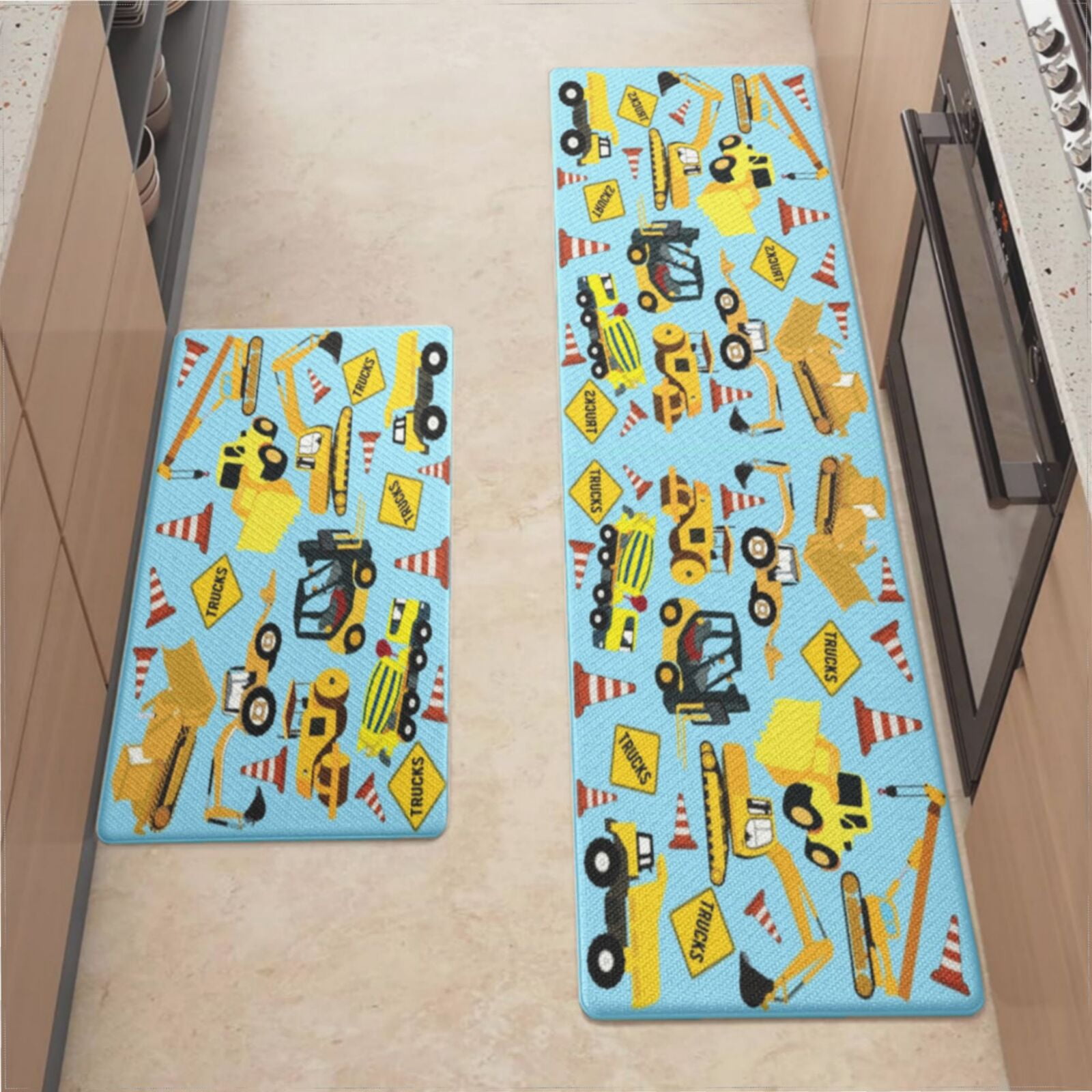 Kitchen Mats For Floor,Construction Trucks Vehicles Pattern - Excavator ...