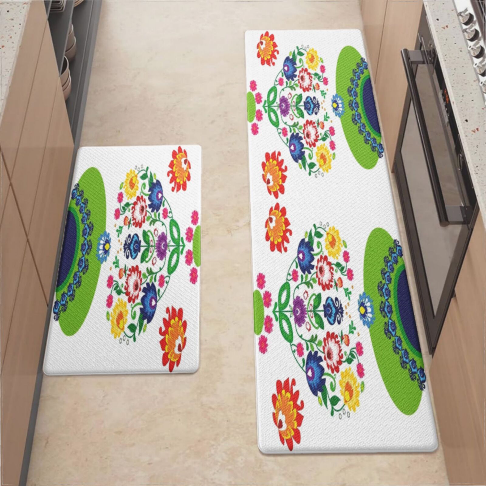 Kitchen Mats For Floor,Folk Heart Beautiful Polish Folk Motif - White ...
