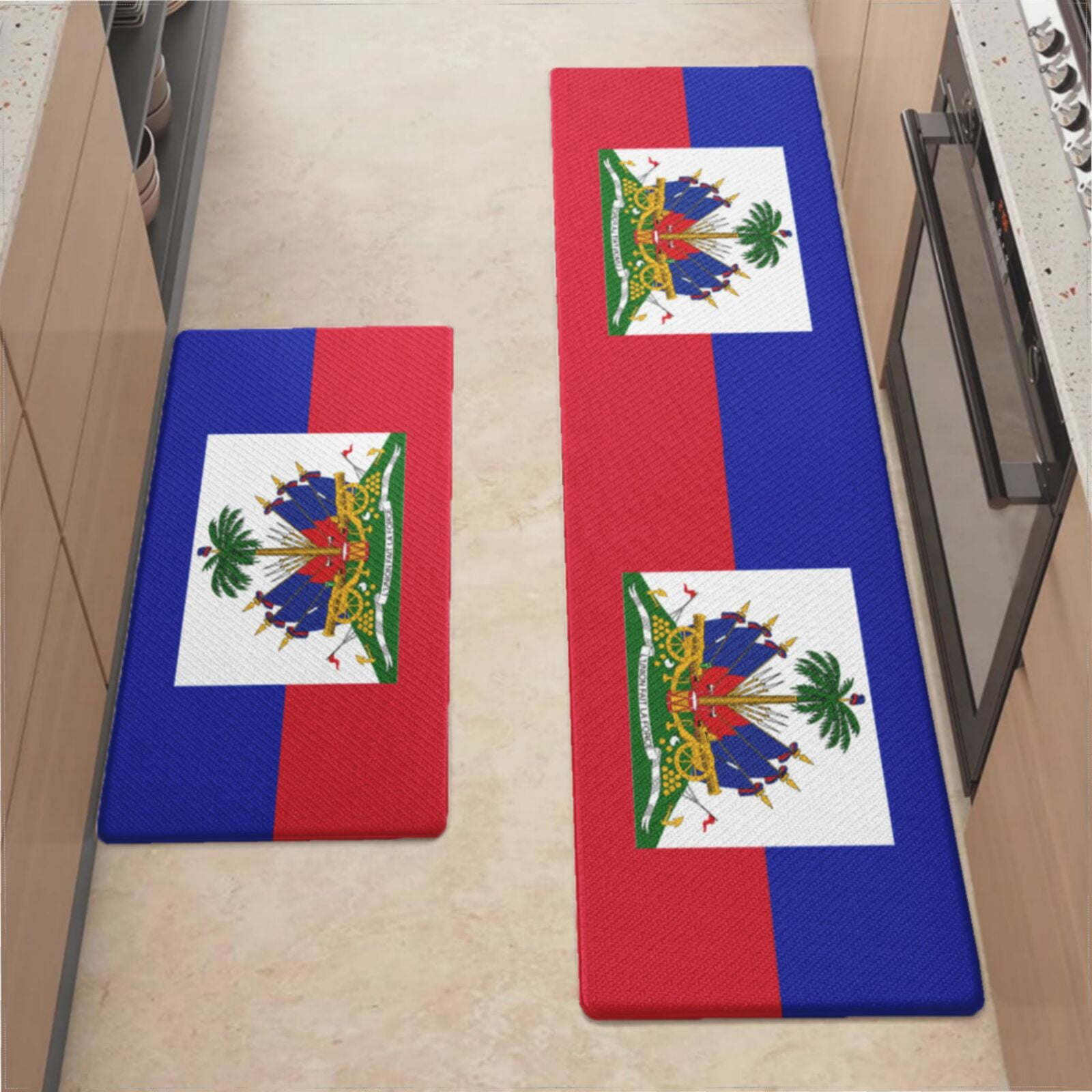 Kitchen Mats For Floor,Haiti Haitian Flag Coat Of Arms Red Kitchen Rug ...