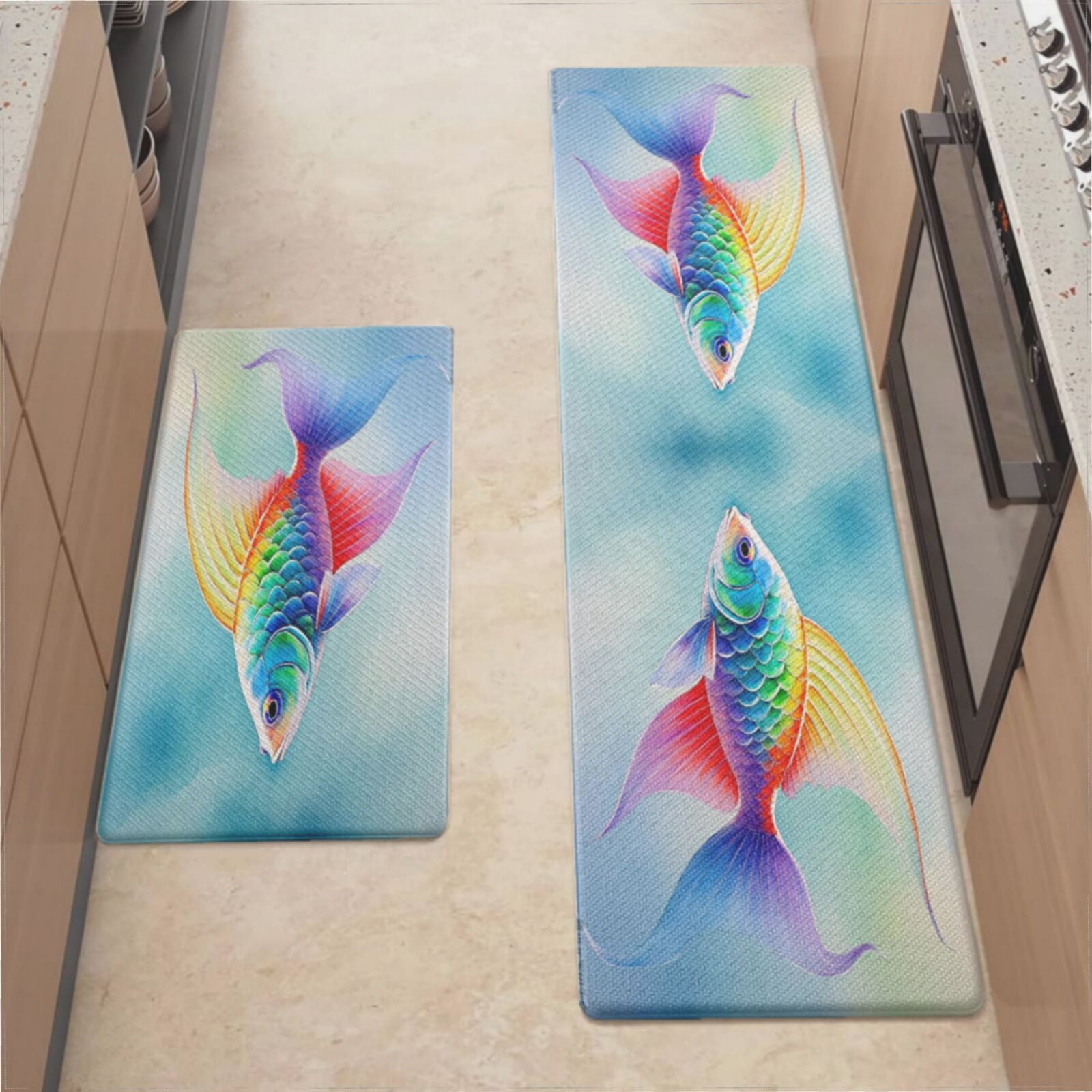 Kitchen Mats For Floor,Koi Fish Colorful Kitchen Rug For Kitchen ...