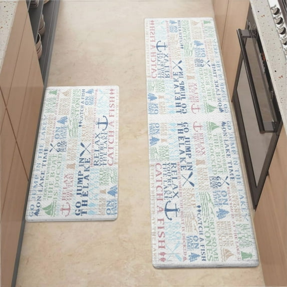 Kitchen Mats For Floor,Lake Life Tree Boat Paddle Lighthouse Fish Pattern Kitchen Rug For Kitchen ,Laundry,Office
