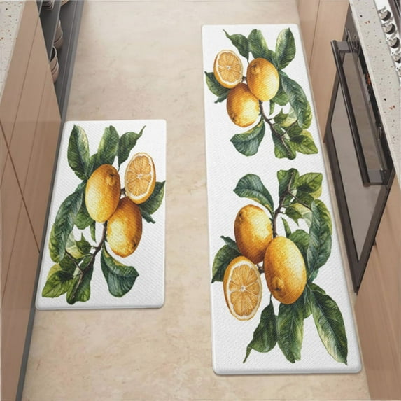 Kitchen Mats For Floor,Lemons On Branch Illustration (2) Kitchen Rug For Kitchen ,Laundry,Office