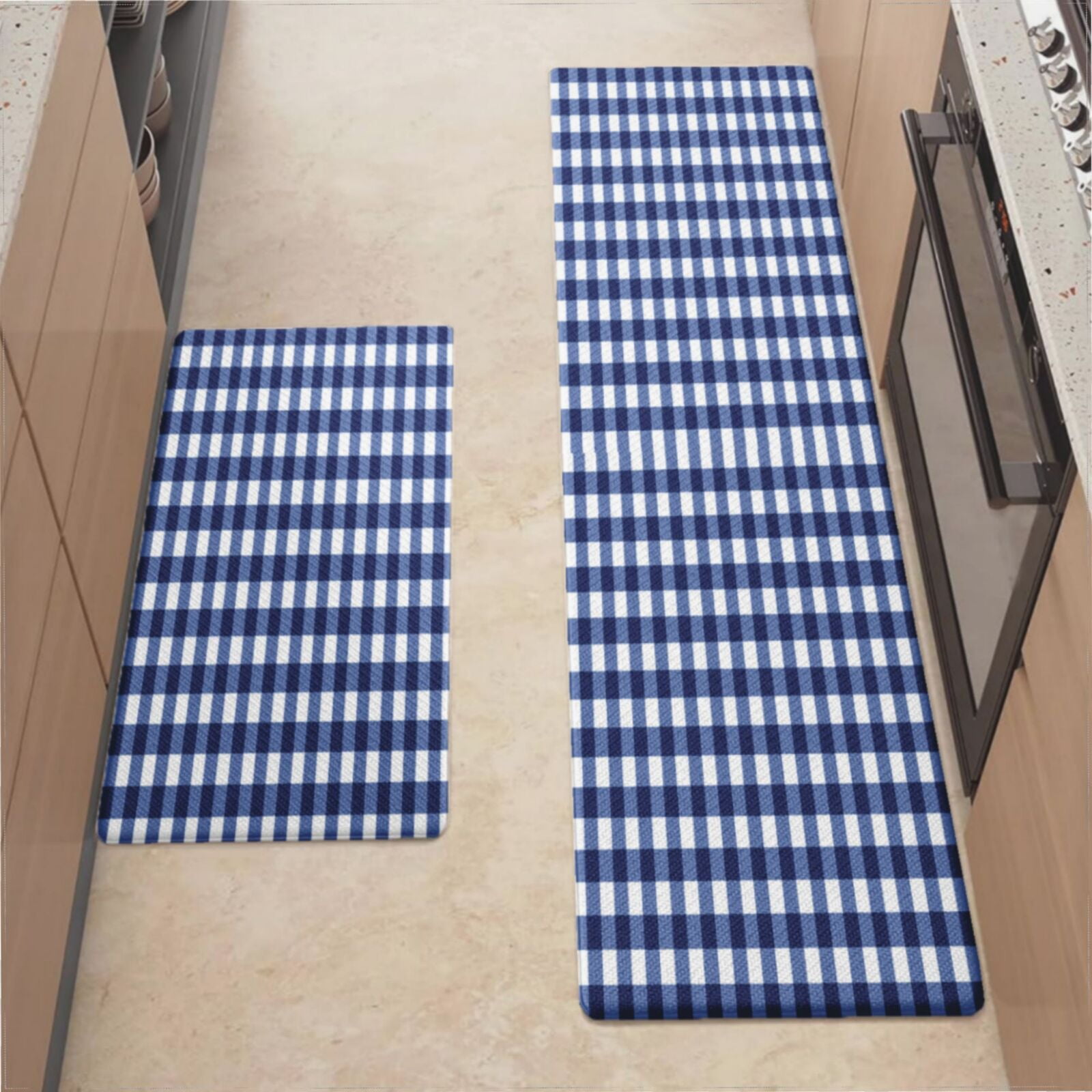 Kitchen Mats For Floor,Modern Navy Blue White Buffalo Check Geometric ...
